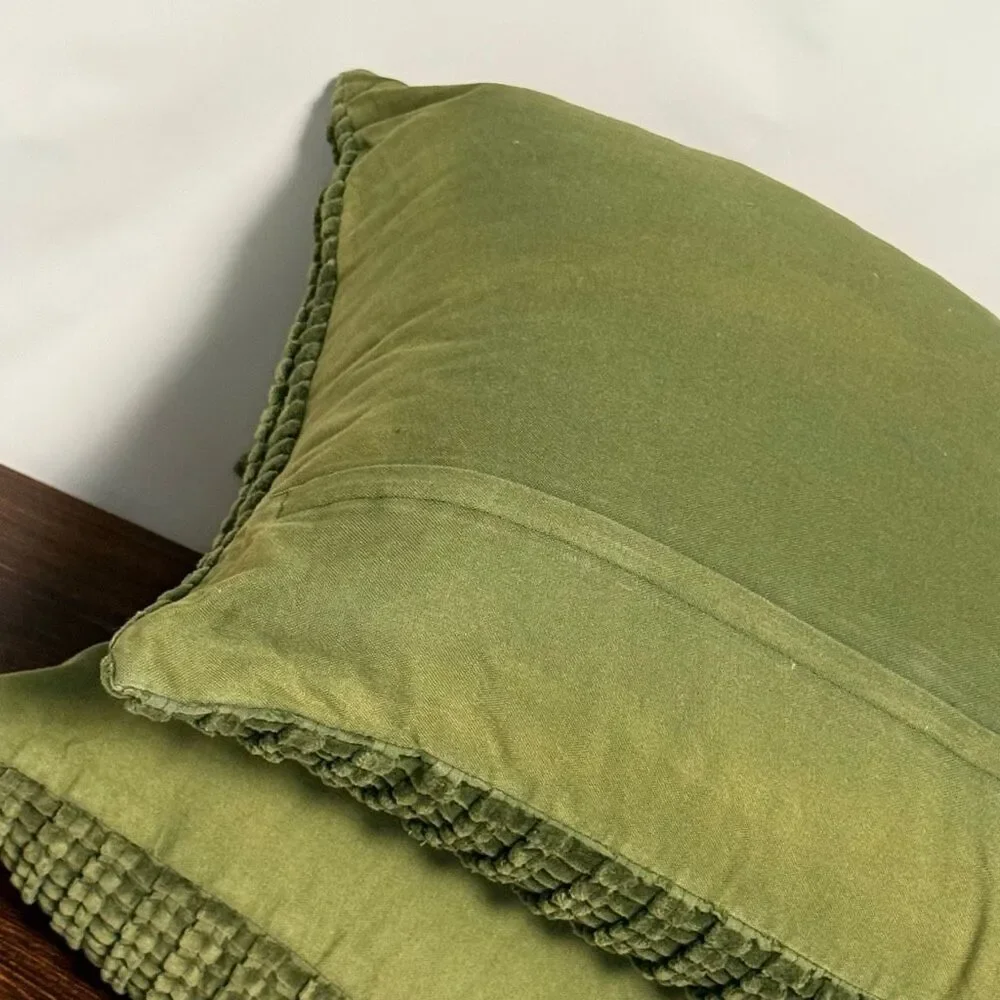Crate & Barrel 2 green velvet pillows 18x18